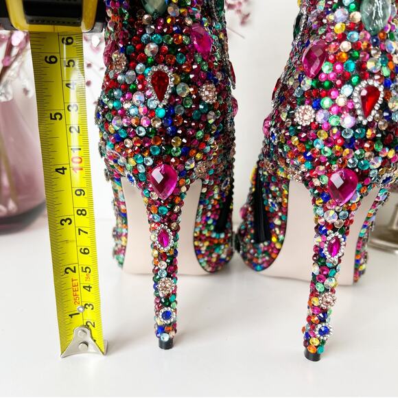 Akira Azalea Wang Poppy Multi Jeweled Stiletto Heel Ankle Booties Size 12 NWT - Picture 9 of 16